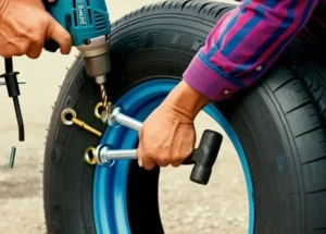 attaching the rope with tyre