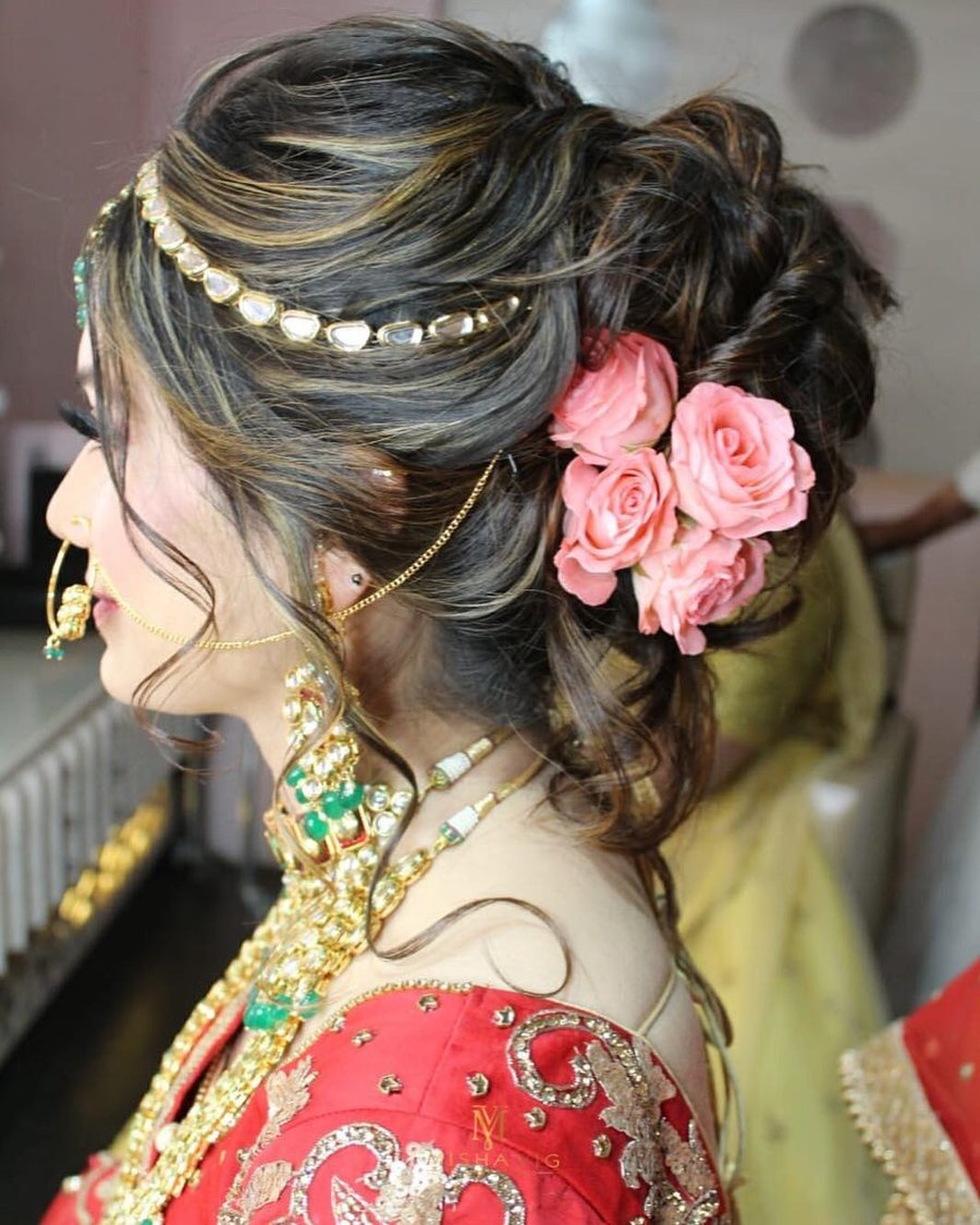 Messy Textured Bun with Flowers